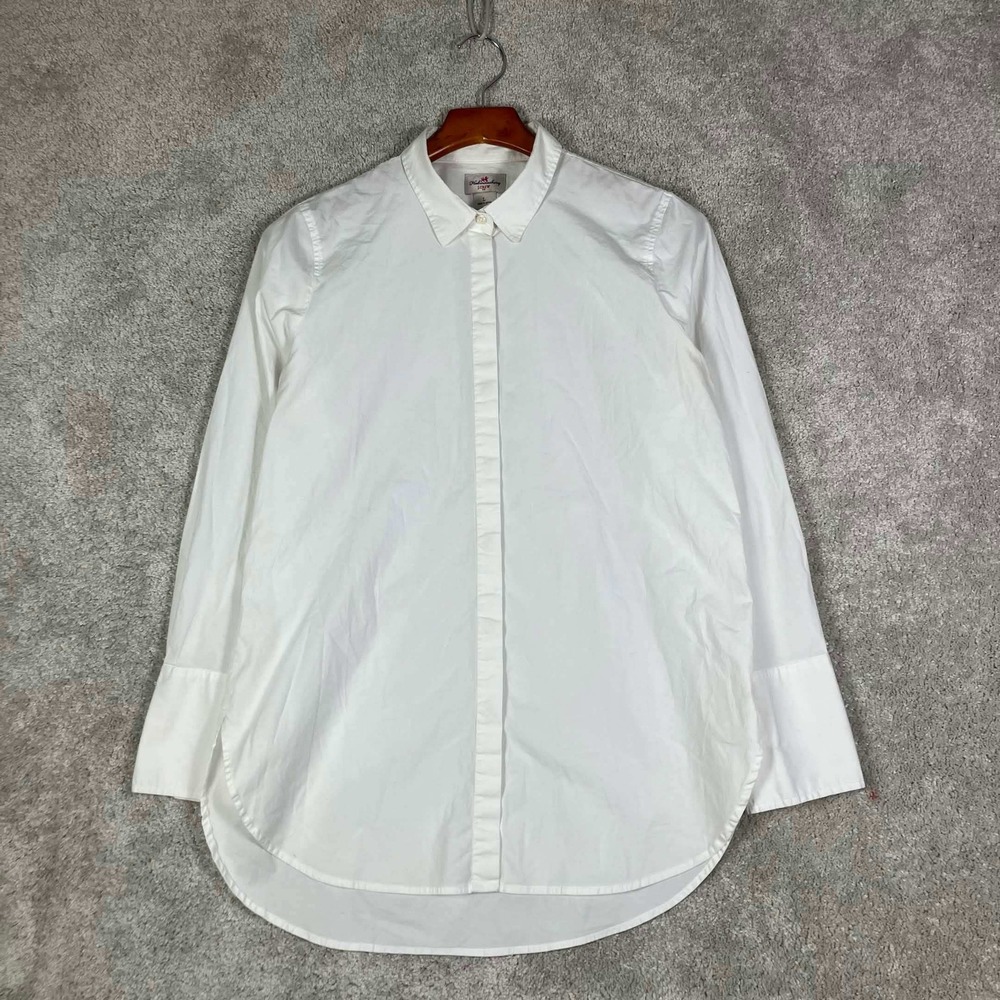J.Crew Button Down Shirt Womens Large White Haberdashery Long Sleeve Stretchy